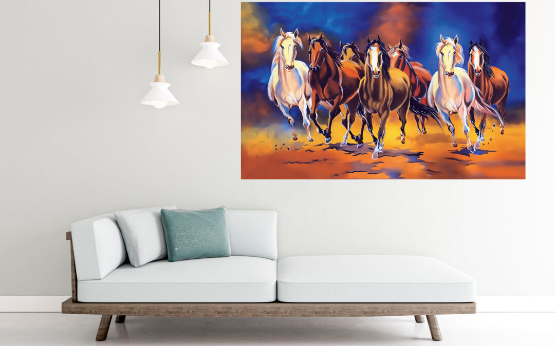 Herd of Seven Horses Painting Stretch Canvas High Quality Wall Arts – Ready To Hang