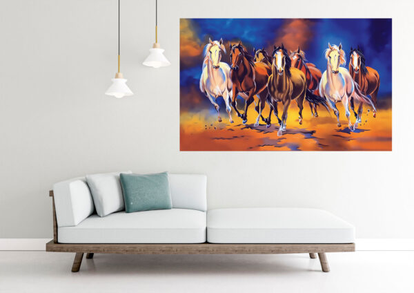 Herd of Seven Horses Painting Stretch Canvas High Quality Wall Arts - Ready To Hang