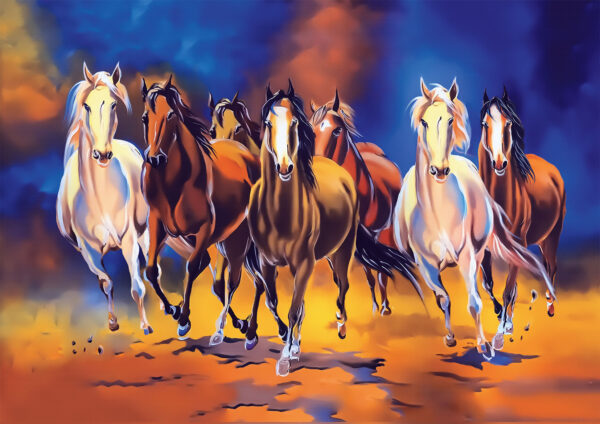 Herd of Seven Horses Painting Stretch Canvas High Quality Wall Arts - Ready To Hang - Image 2