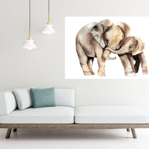 Mother & Baby Elephant Painting Stretch Canvas High Quality Wall Arts - Ready To Hang