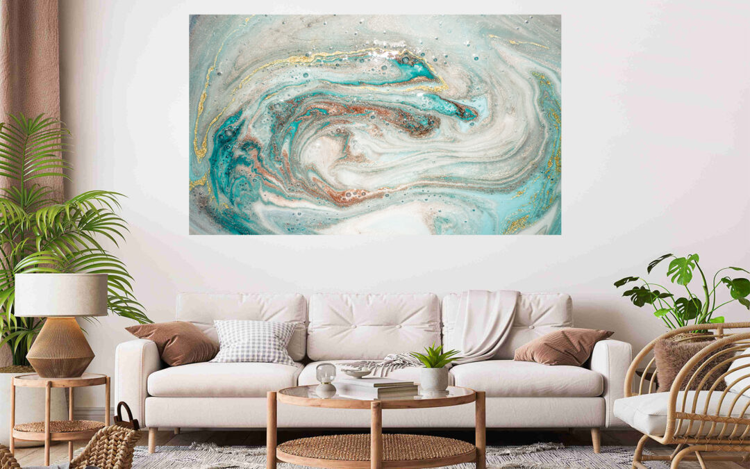 Abstract Marble Design Green & White Stretch Canvas High Quality Wall Arts – Ready To Hang