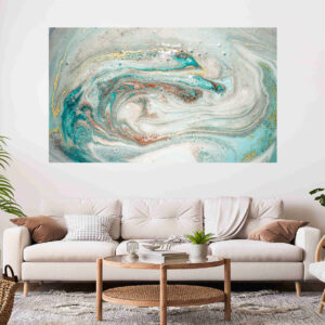 Abstract Marble Design Green & White Stretch Canvas High Quality Wall Arts - Ready To Hang