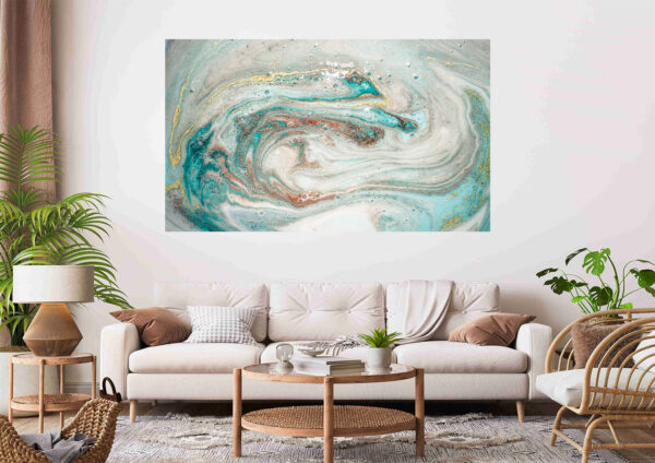Abstract Marble Design Green & White Stretch Canvas High Quality Wall Arts - Ready To Hang