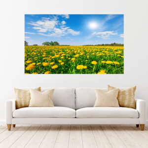 Yellow Flowers Field Blue Sky Stretch Canvas High Quality Wall Arts - Ready To Hang
