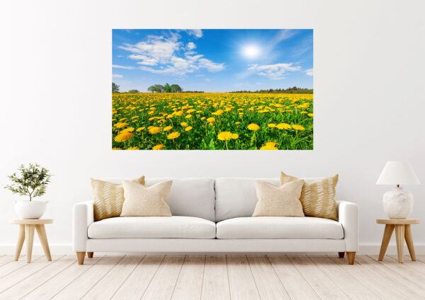 Yellow Flowers Field Blue Sky Stretch Canvas High Quality Wall Arts - Ready To Hang