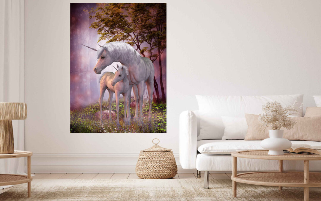 Unicorn & Baby Unicorn Art Stretch Canvas High Quality Wall Arts – Ready To Hang