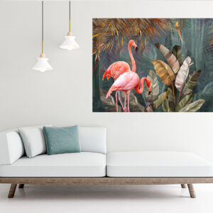Flamingos  Forest Pink Stretch Canvas High Quality Wall Arts - Ready To Hang
