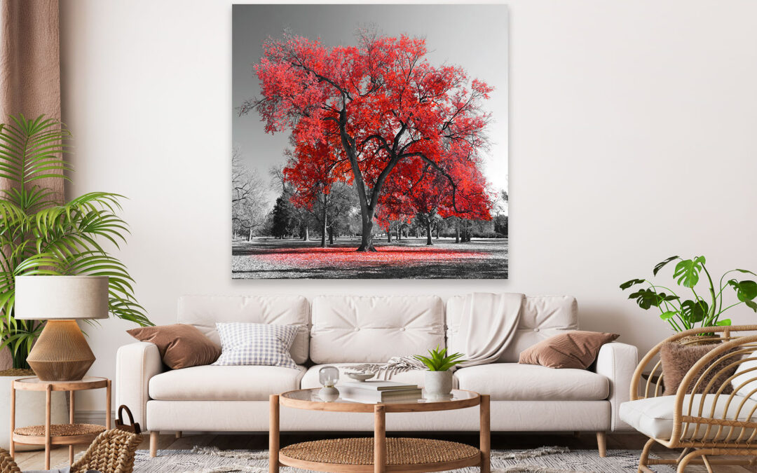 Red Tree Stretch Canvas High Quality Wall Arts – Ready To Hang