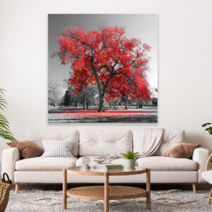 Red Tree Stretch Canvas High Quality Wall Arts - Ready To Hang