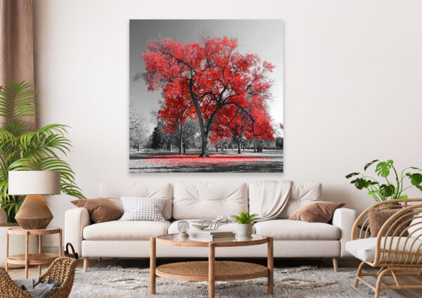 Red Tree Stretch Canvas High Quality Wall Arts - Ready To Hang