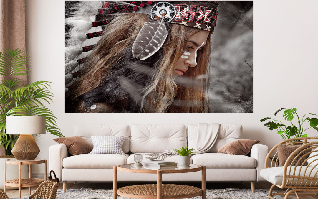 Abstract Red Indian Girl Stretch Canvas High Quality Wall Arts – Ready To Hang