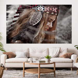 Abstract Red Indian Girl Stretch Canvas High Quality Wall Arts - Ready To Hang