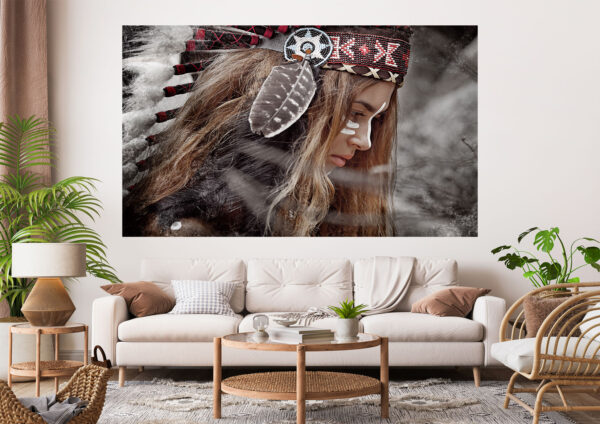 Abstract Red Indian Girl Stretch Canvas High Quality Wall Arts - Ready To Hang
