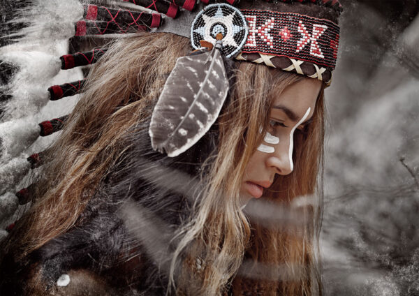 Abstract Red Indian Girl Stretch Canvas High Quality Wall Arts - Ready To Hang - Image 2