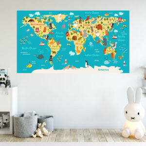 Kids World Map Painting Stretch Canvas High Quality Wall Arts - Ready To Hang