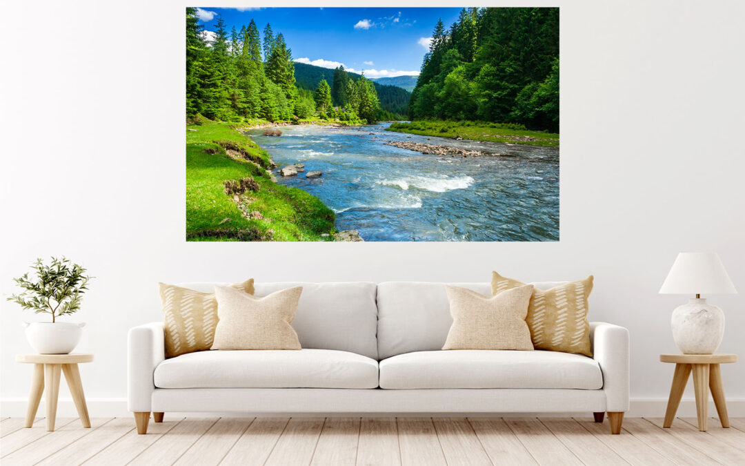 Nature River Mountains Photograph Stretch Canvas High Quality Wall Arts – Ready To Hang