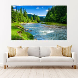 Nature River Mountains Photograph Stretch Canvas High Quality Wall Arts - Ready To Hang