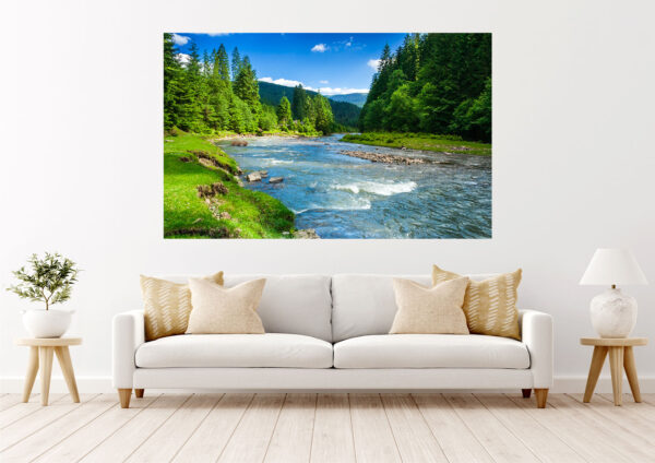 Nature River Mountains Photograph Stretch Canvas High Quality Wall Arts - Ready To Hang