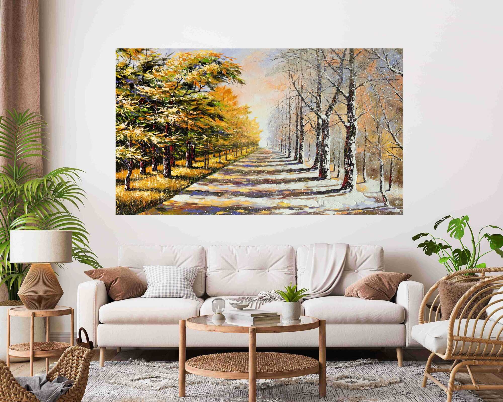 Forest Sunrise Snow Trees Stretch Canvas High Quality Wall Arts - Ready To Hang