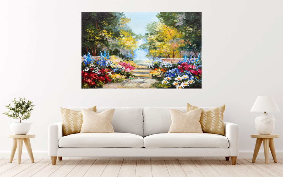 Flower Garden Oil Painting Stretch Canvas High Quality Wall Arts – Ready To Hang