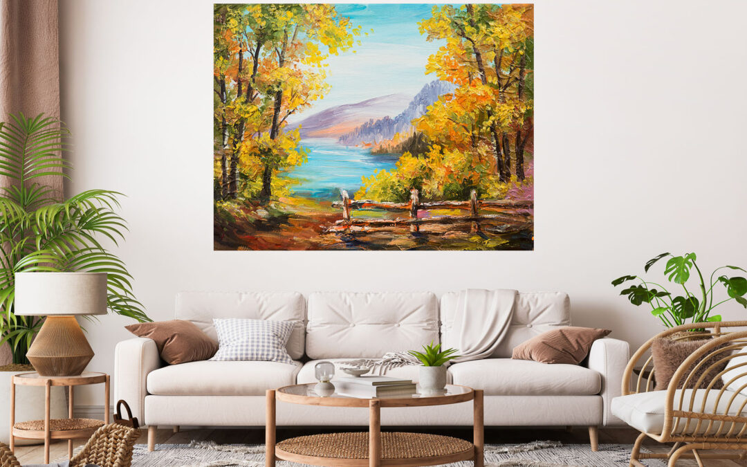River Trees Scenery Painting Stretch Canvas High Quality Wall Arts – Ready To Hang