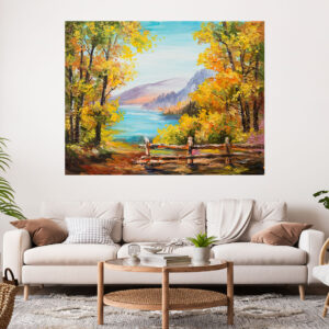 River Trees Scenery Painting Stretch Canvas High Quality Wall Arts - Ready To Hang