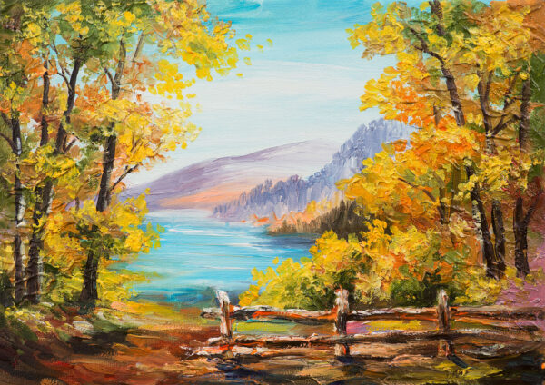River Trees Scenery Painting Stretch Canvas High Quality Wall Arts - Ready To Hang - Image 2