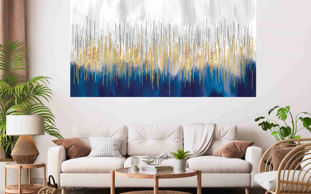 Blue & Gold Abstract Stretch Canvas High Quality Wall Arts – Ready To Hang