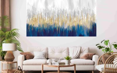 Blue & Gold Abstract Stretch Canvas High Quality Wall Arts – Ready To Hang