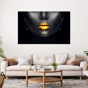Lady With Gold Lips Stretch Canvas High Quality Wall Arts - Ready To Hang