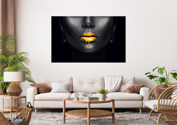 Lady With Gold Lips Stretch Canvas High Quality Wall Arts - Ready To Hang