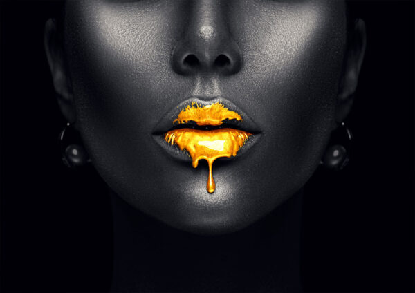 Lady With Gold Lips Stretch Canvas High Quality Wall Arts - Ready To Hang - Image 2