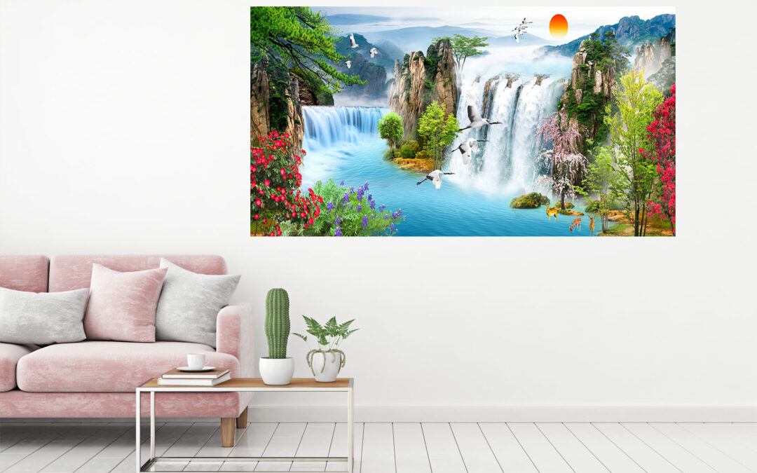 Beautiful Waterfall Painting Stretch Canvas High Quality Wall Arts – Ready To Hang