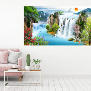 Beautiful Waterfall Painting Stretch Canvas High Quality Wall Arts - Ready To Hang