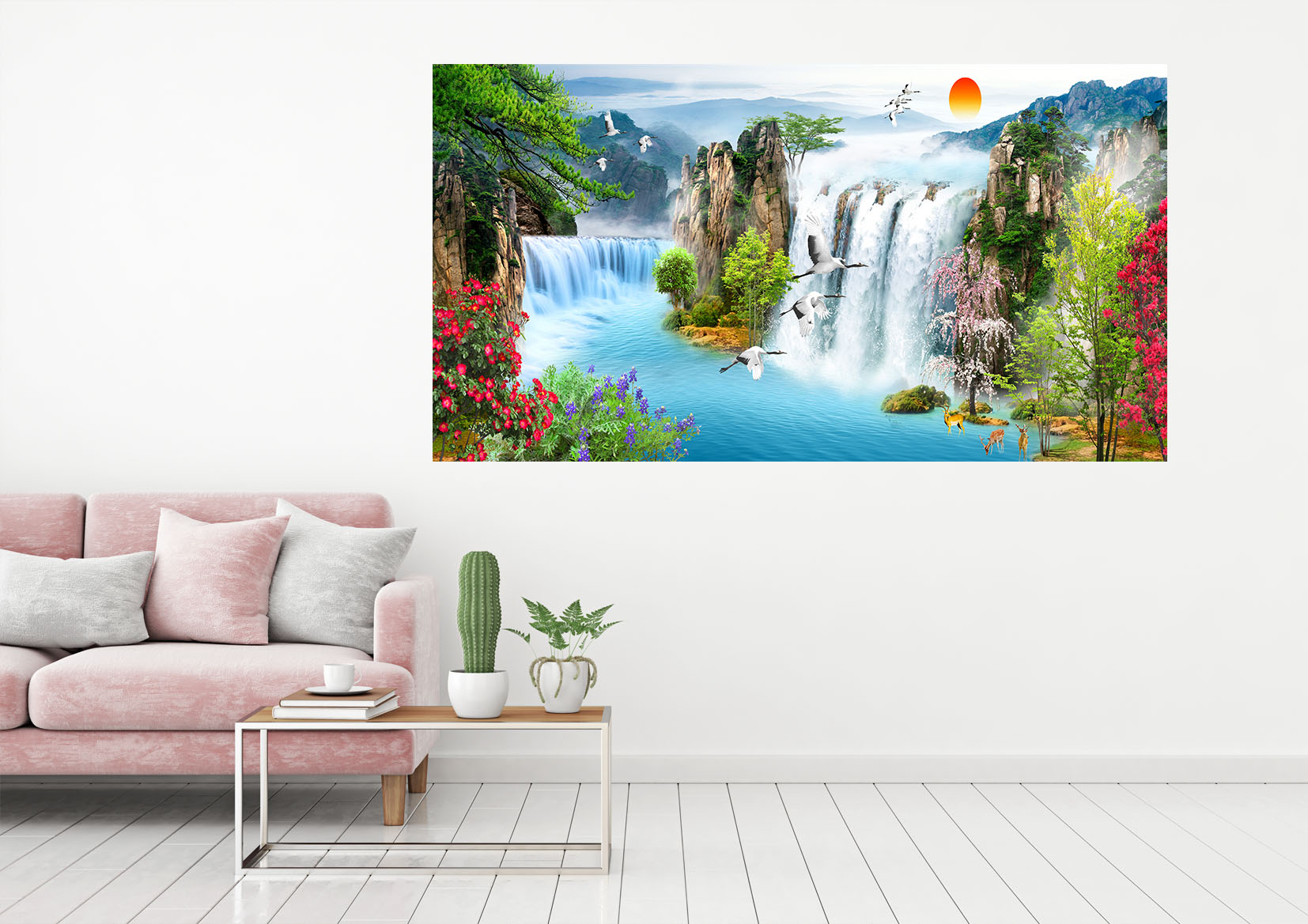 Beautiful Waterfall Painting Stretch Canvas High Quality Wall Arts - Ready To Hang