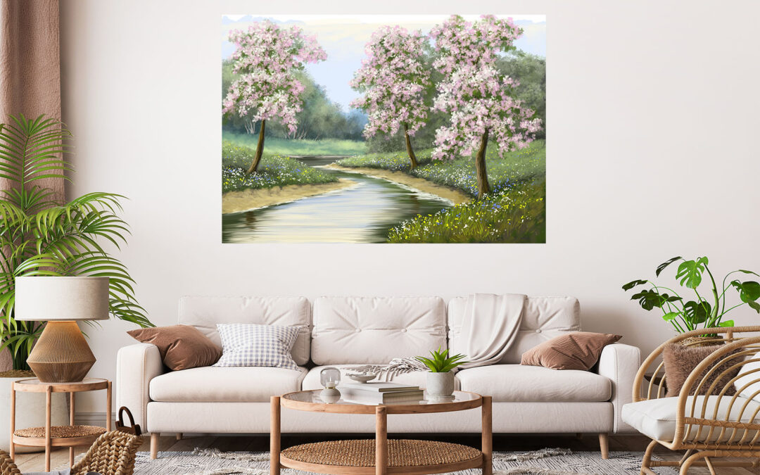 Cherry Blossom Trees Painting Stretch Canvas High Quality Wall Arts – Ready To Hang