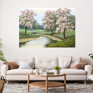 Cherry Blossom Trees Painting Stretch Canvas High Quality Wall Arts - Ready To Hang