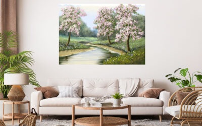 Cherry Blossom Trees Painting Stretch Canvas High Quality Wall Arts – Ready To Hang