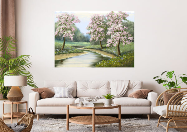 Cherry Blossom Trees Painting Stretch Canvas High Quality Wall Arts - Ready To Hang