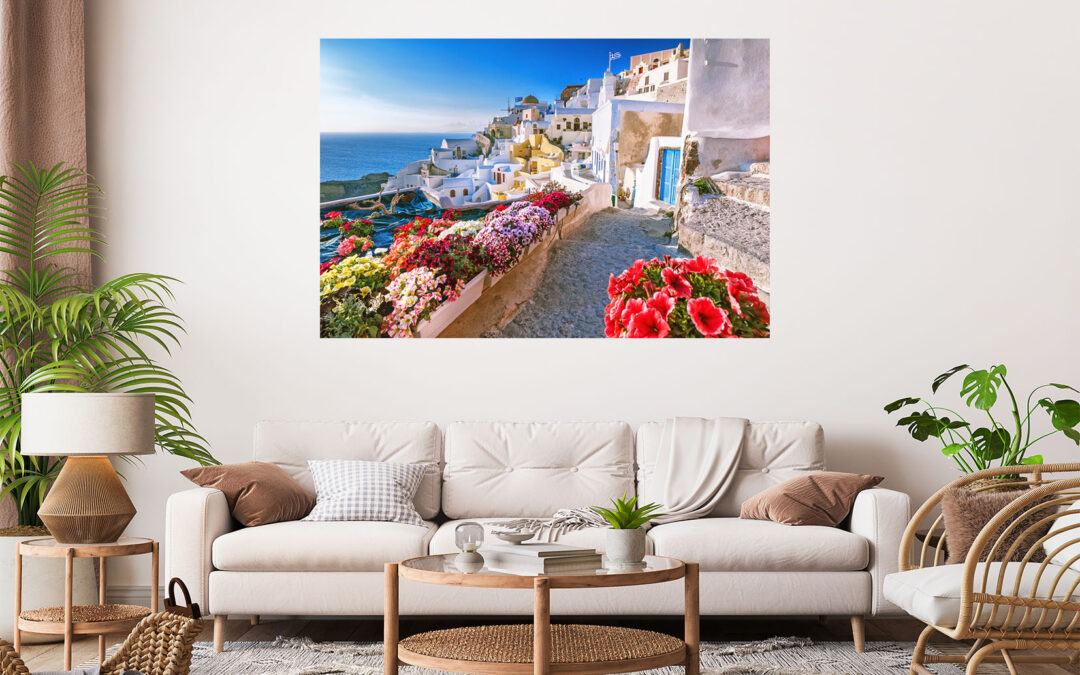 Santorini Shore Greece Stretch Canvas High Quality Wall Arts – Ready To Hang
