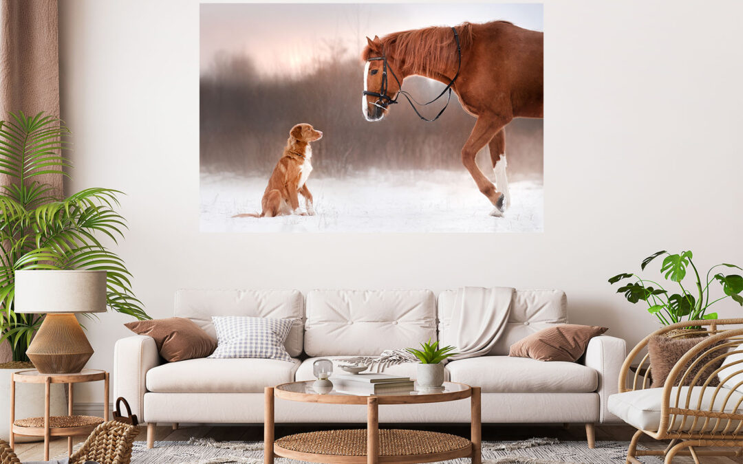 Beautiful Horse & Dog Painting Stretch Canvas High Quality Wall Arts – Ready To Hang
