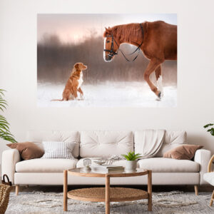 Beautiful Horse & Dog Painting Stretch Canvas High Quality Wall Arts - Ready To Hang