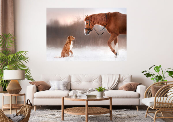 Beautiful Horse & Dog Painting Stretch Canvas High Quality Wall Arts - Ready To Hang