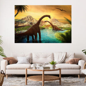 Beautiful Dinosaurs Painting Stretch Canvas High Quality Wall Arts - Ready To Hang