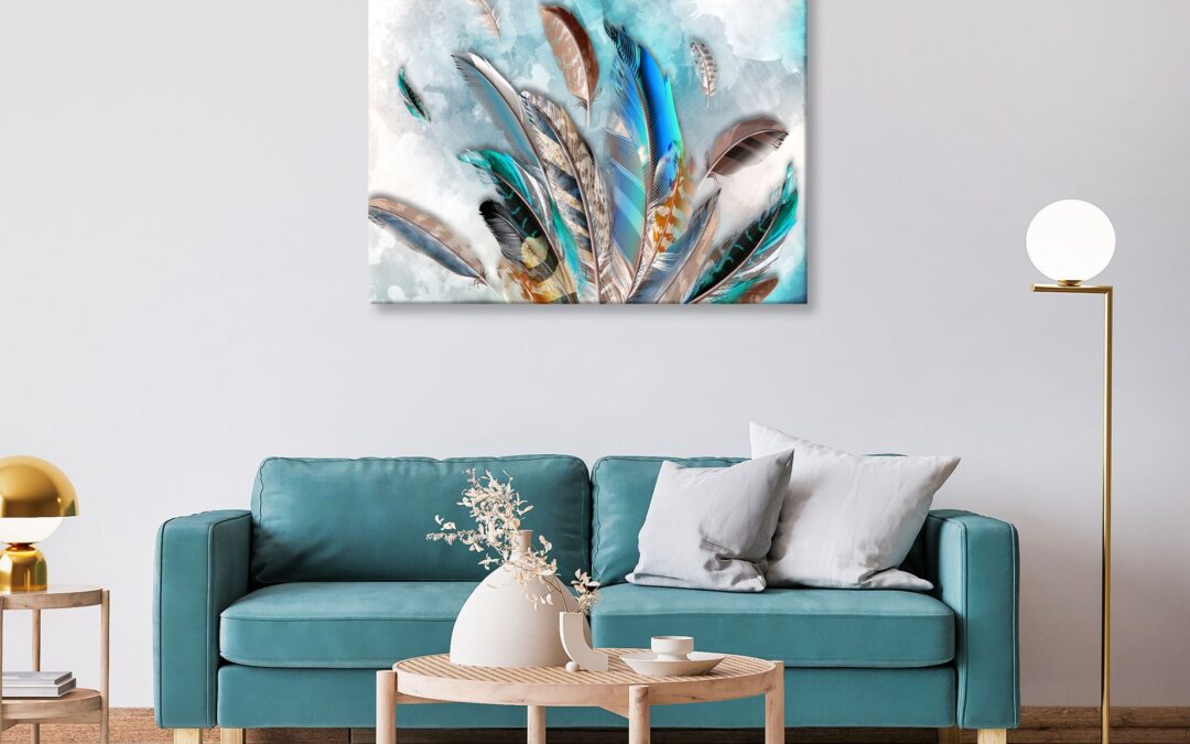 Beautiful Abstract Feather Design Painting Stretch Canvas High Quality Wall Arts – Ready To Hang