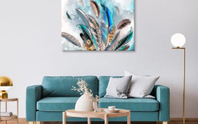 Beautiful Abstract Feather Design Painting Stretch Canvas High Quality Wall Arts – Ready To Hang