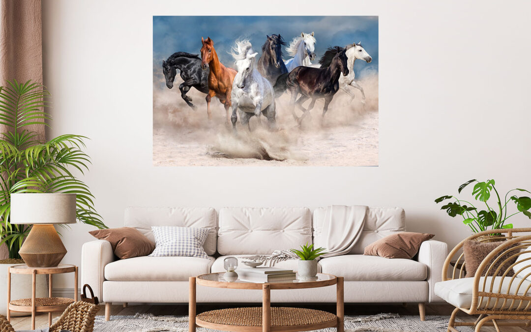 Beautiful Herd of Seven Horses Painting Stretch Canvas High Quality Wall Arts – Ready To Hang
