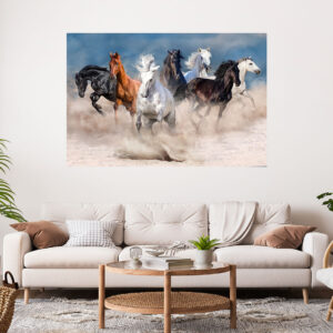 Beautiful Herd of Seven Horses Painting Stretch Canvas High Quality Wall Arts - Ready To Hang