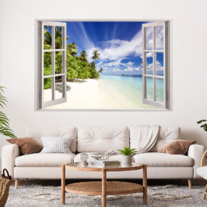 Beautiful Sunrise Beach Window Painting Stretch Canvas High Quality Wall Arts - Ready To Hang