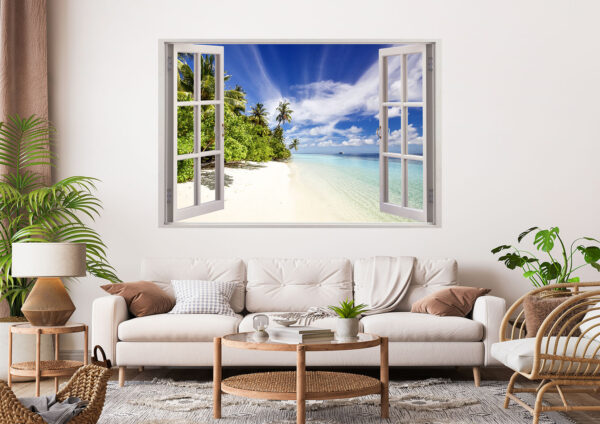 Beautiful Sunrise Beach Window Painting Stretch Canvas High Quality Wall Arts - Ready To Hang